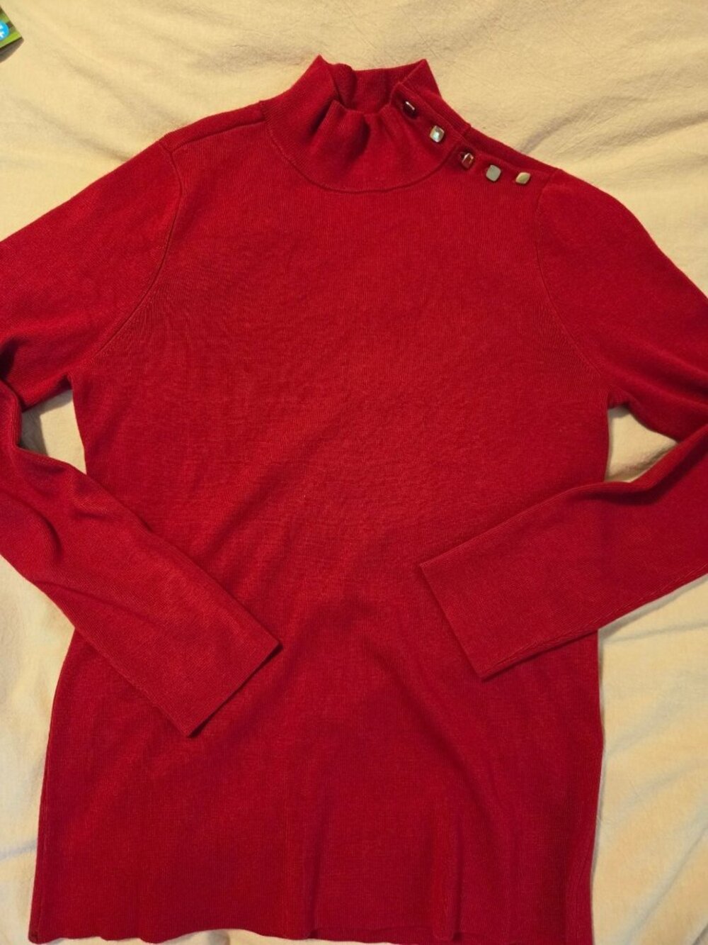 Chicos Red Mock Neck Sweater Button Detail Size M classic holiday fiesta modern - Picture 6 of 6